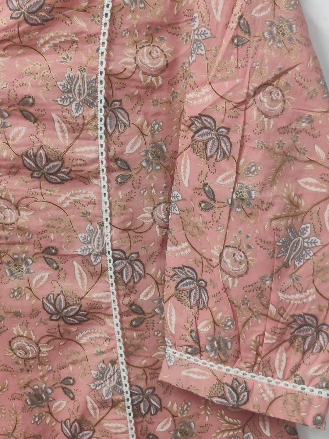 Pure Cotton Lace detail Collared Top - Peach Gold