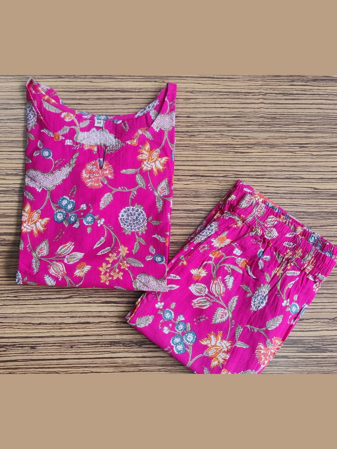 Floral Print Pure Cotton Lounge Set - Violet Pink
