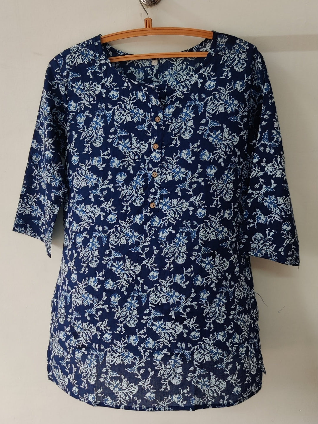 Pure Cotton Printed Short Kurta - Indigo Floral