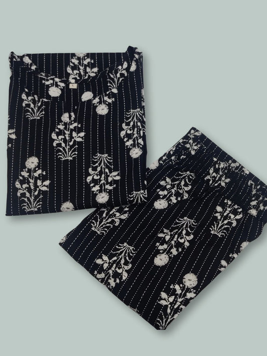 Boota Print Pure Cotton Lounge Set - Black and White