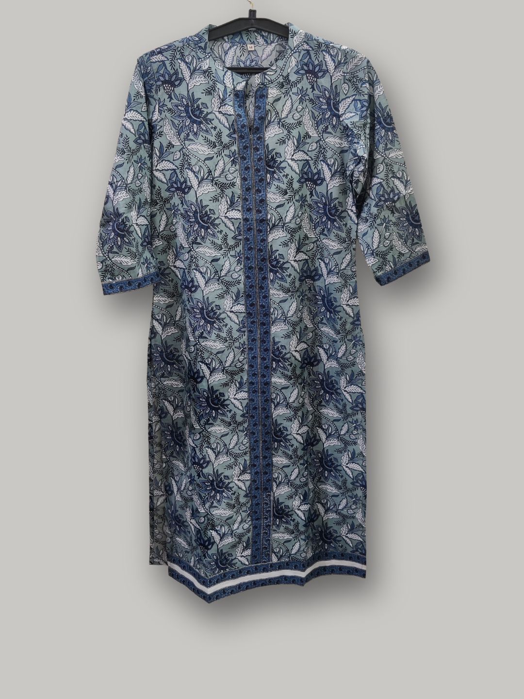 Pure Cotton Floral Printed Straight cut Kurta - Blue Grey