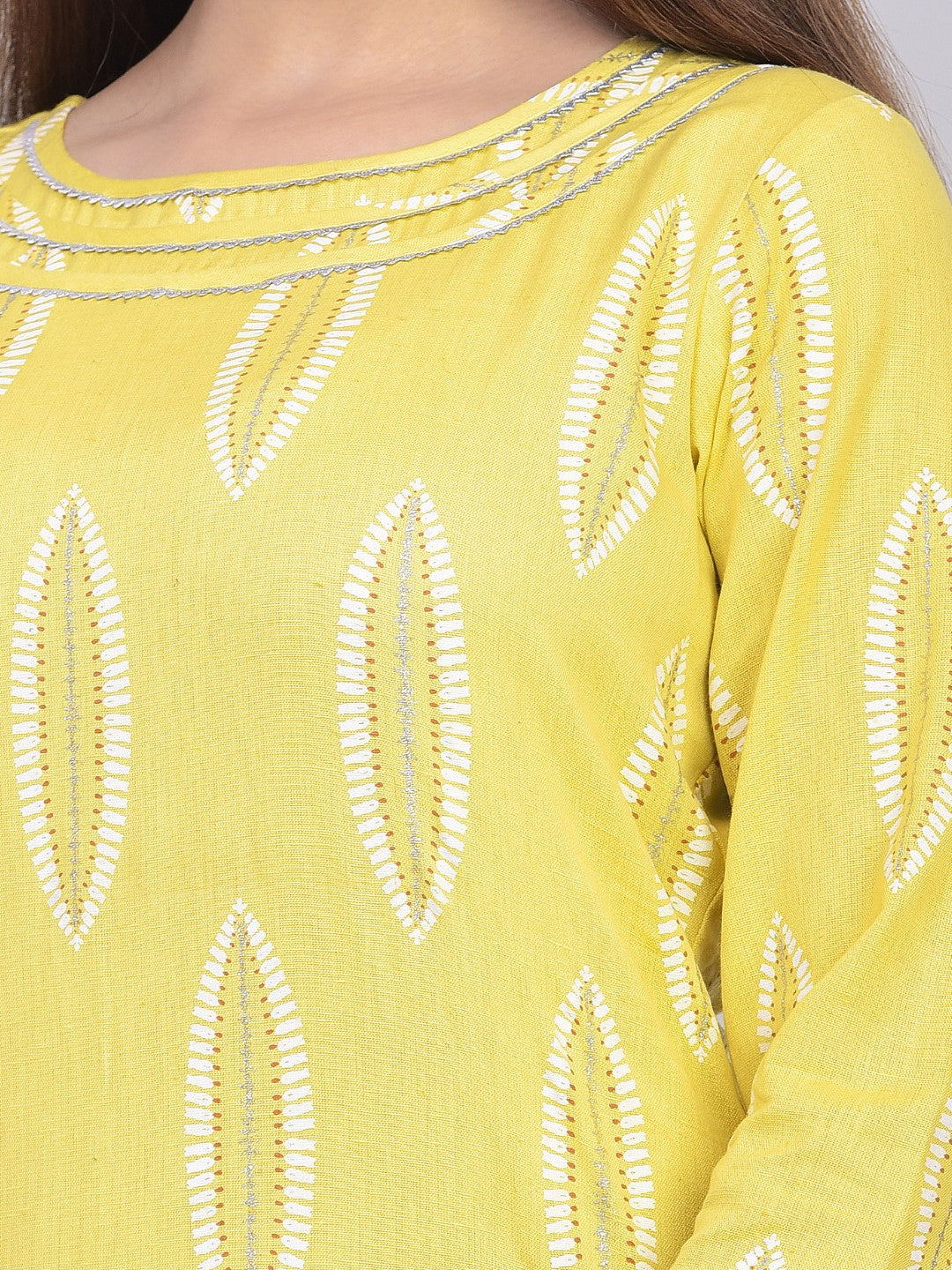 Cotton Blend Abstract Print Kurta Palazzo Set - Lemon