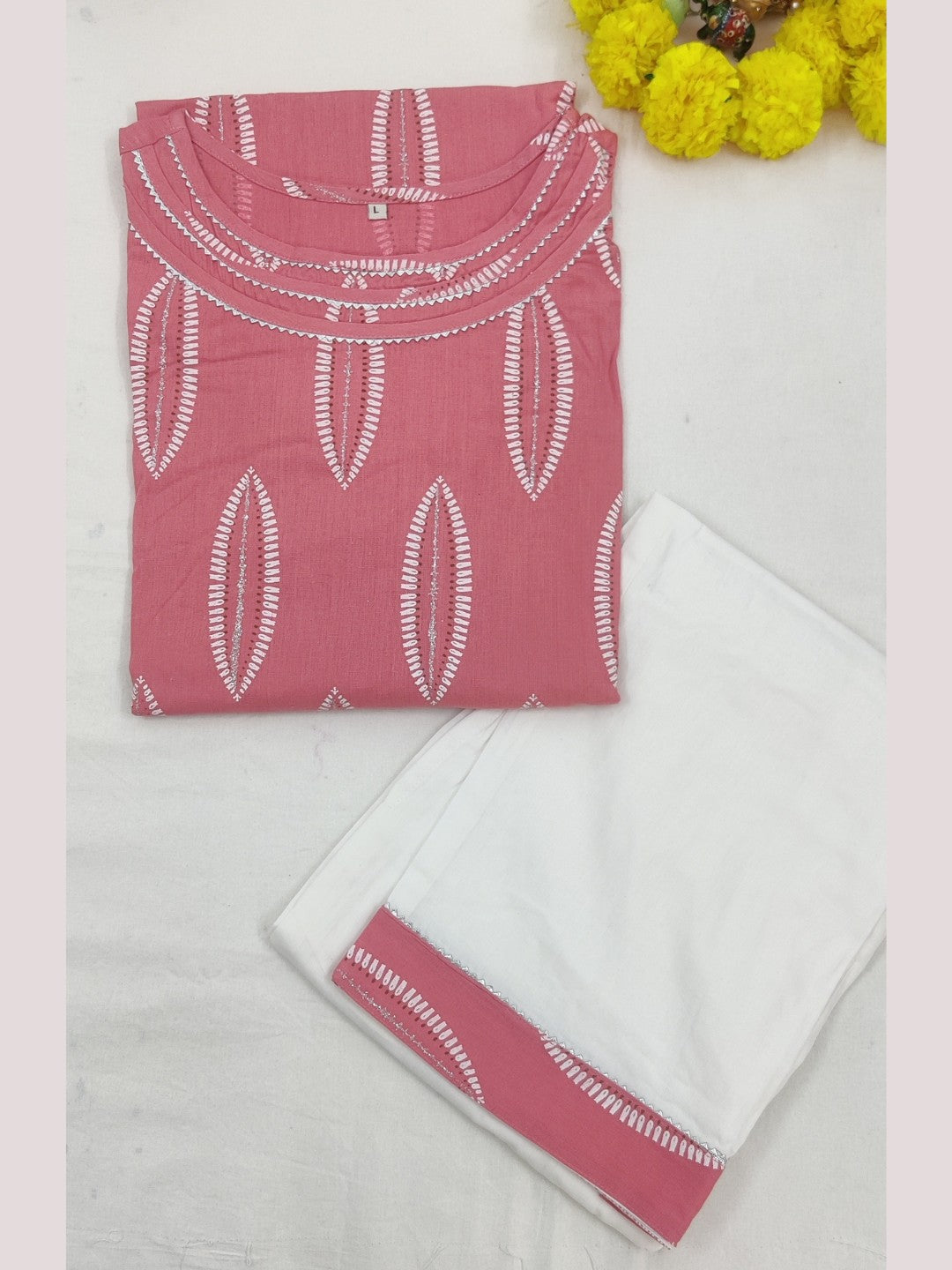 Cotton Blend Abstract Print Kurta Palazzo Set - Peach