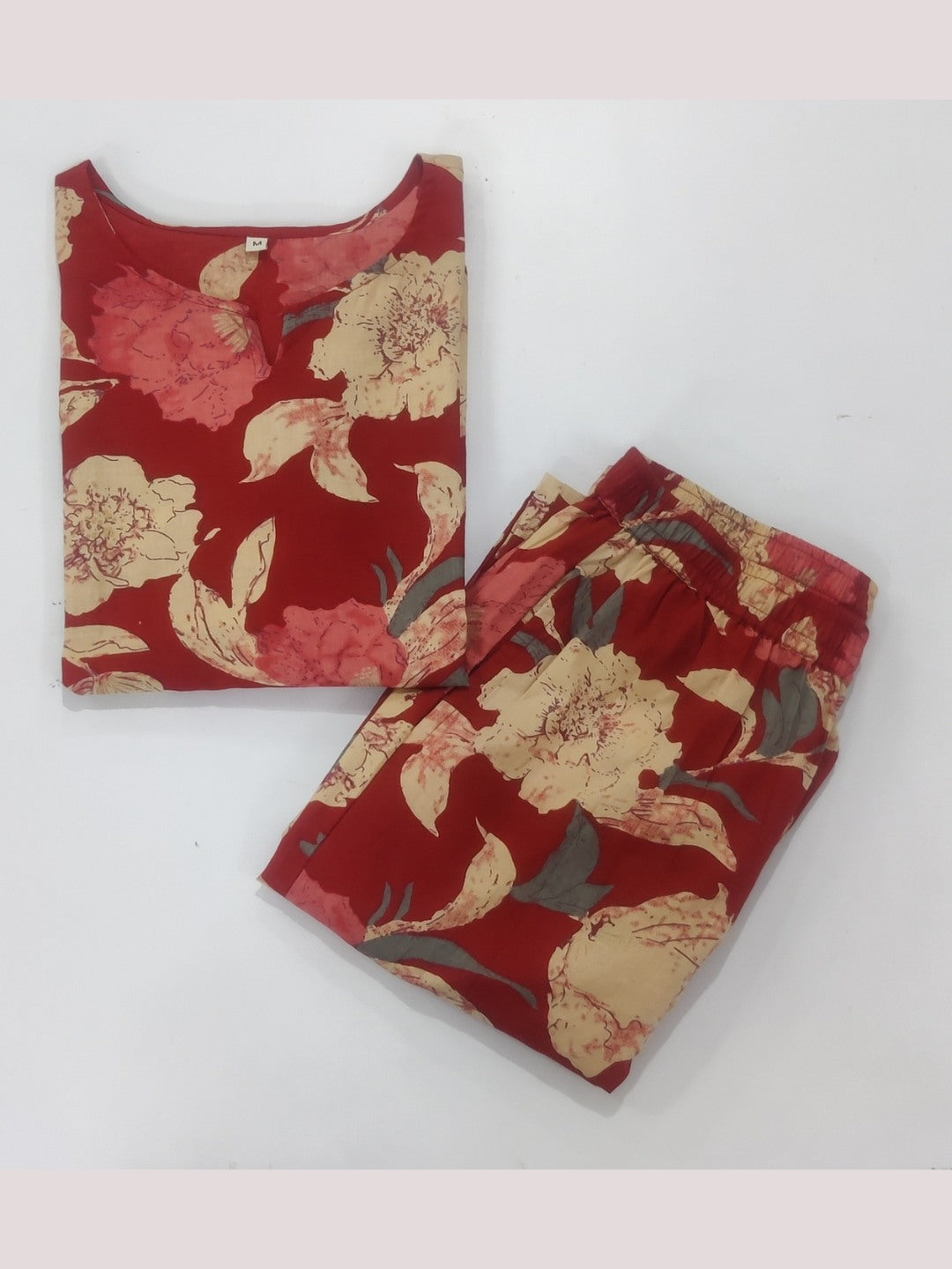 Floral Print Pure Cotton Co-Ord Set - Red
