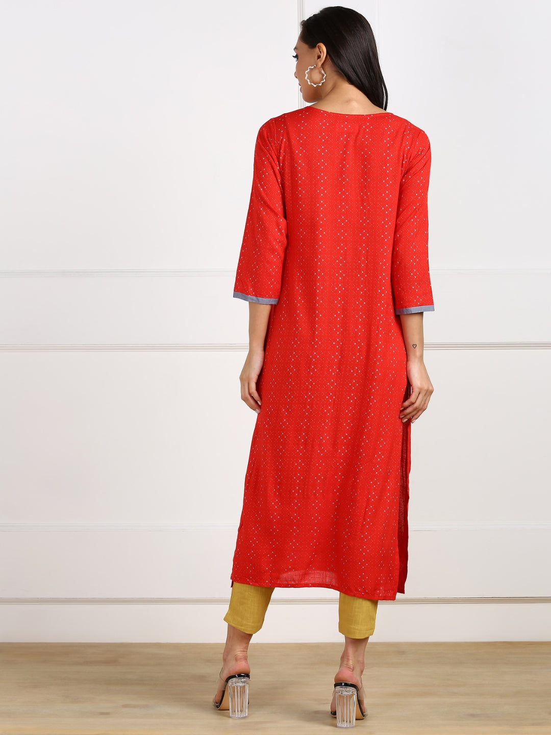 Ethnic Printed Lace detail Kurta - Red