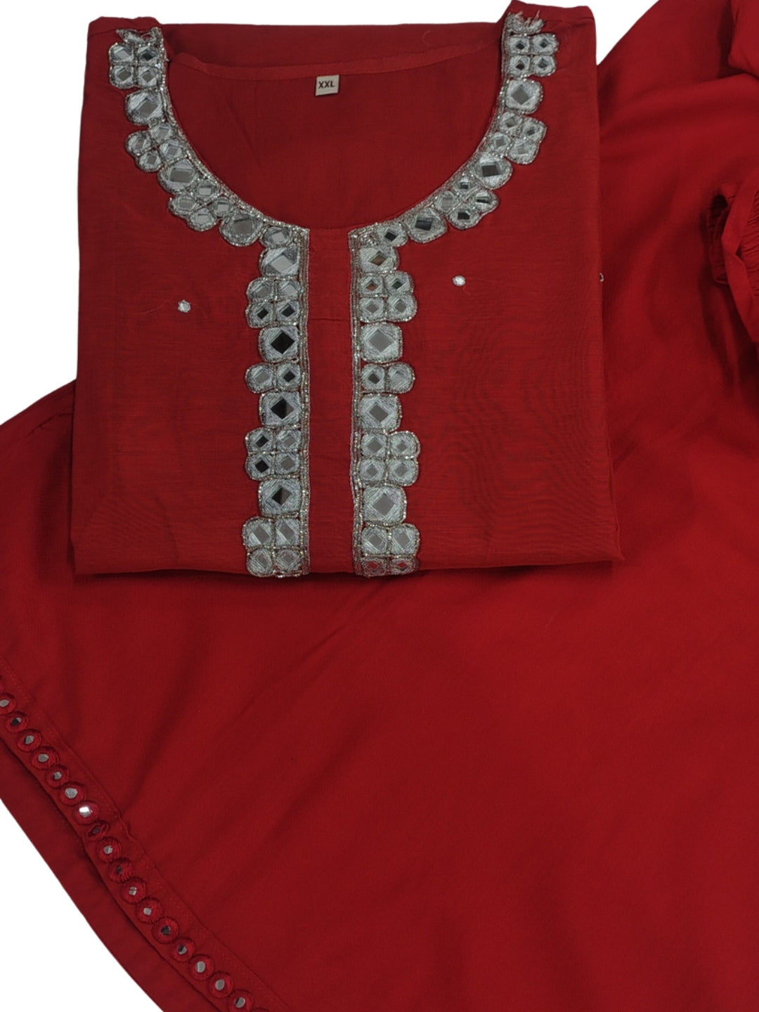 Mirror Magic – Red Chanderi Kurta Set