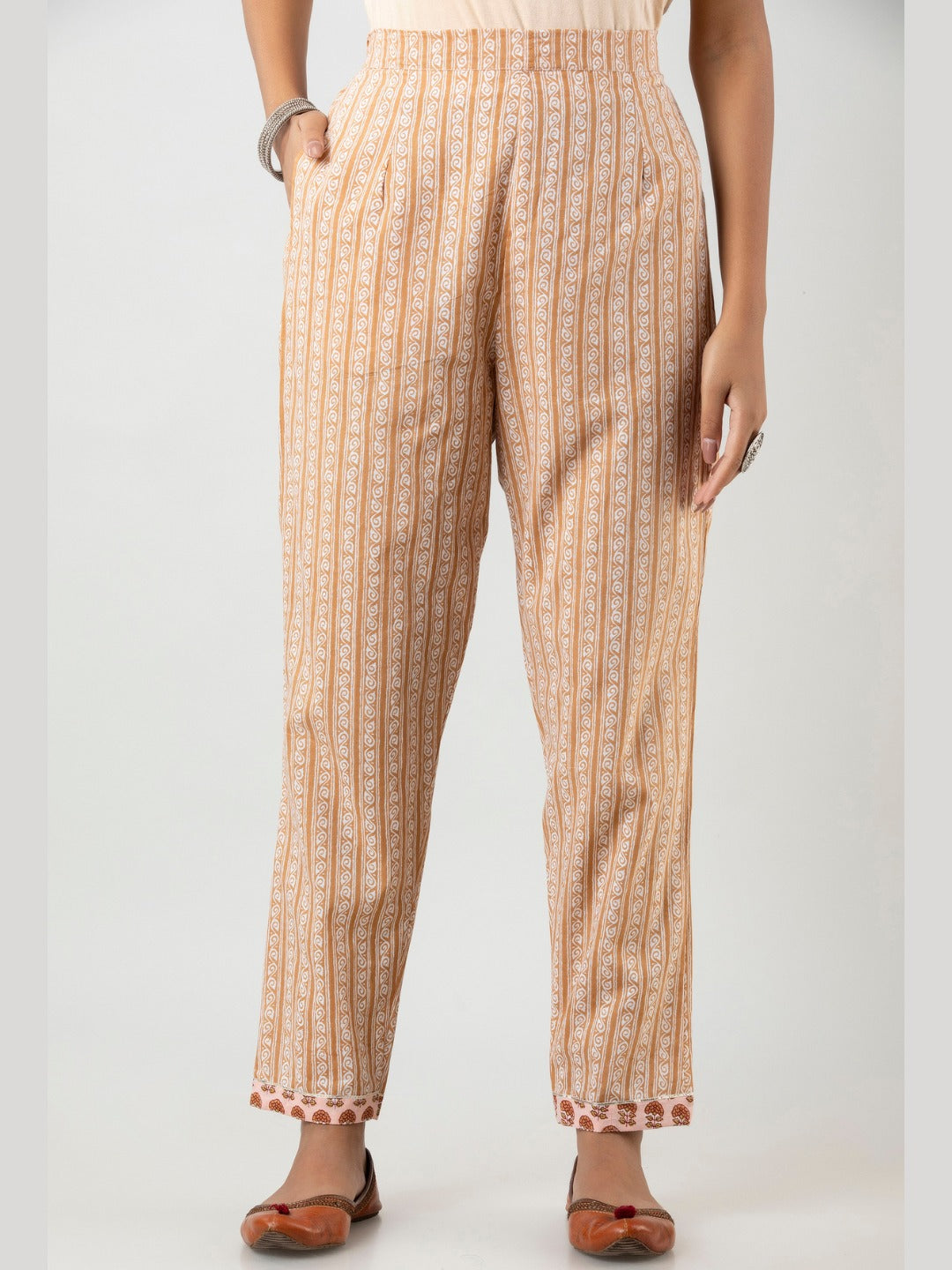 Pure Cotton Printed Kurta Pant Set with HandWork - Ivory