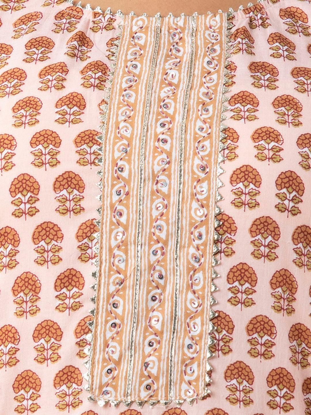 Pure Cotton Printed Kurta Pant Set with HandWork - Ivory