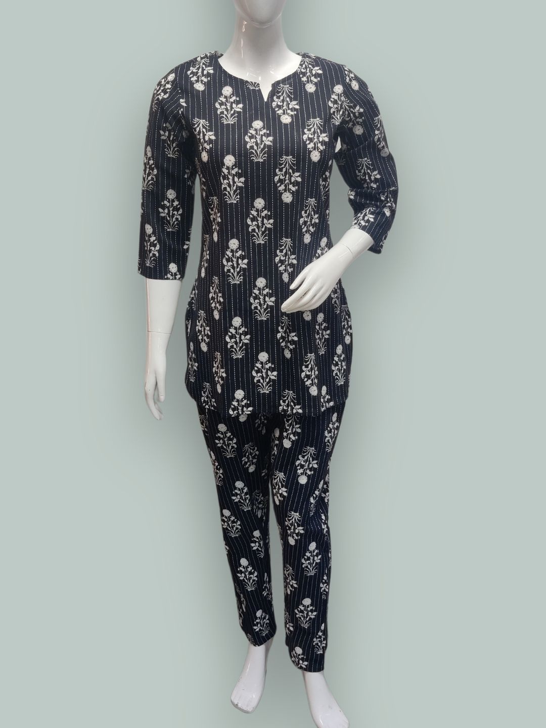 Boota Print Pure Cotton Lounge Set - Black and White