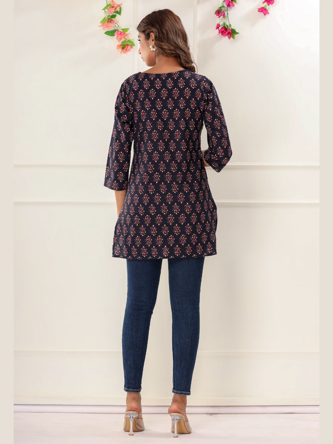 Pure Cotton Classic Booti Printed Top - Black