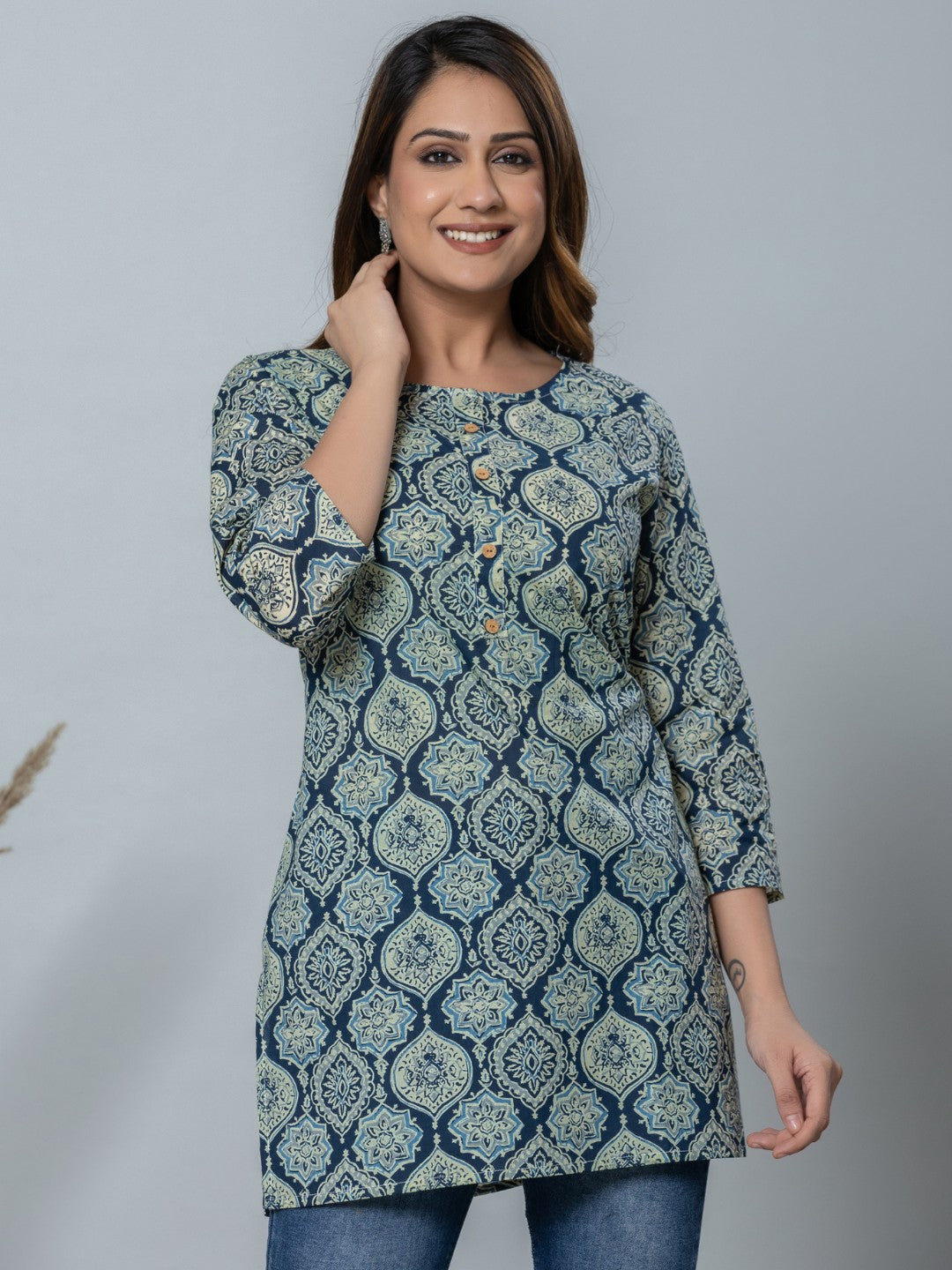 Pure Cotton Ethnic Printed Top - Blue