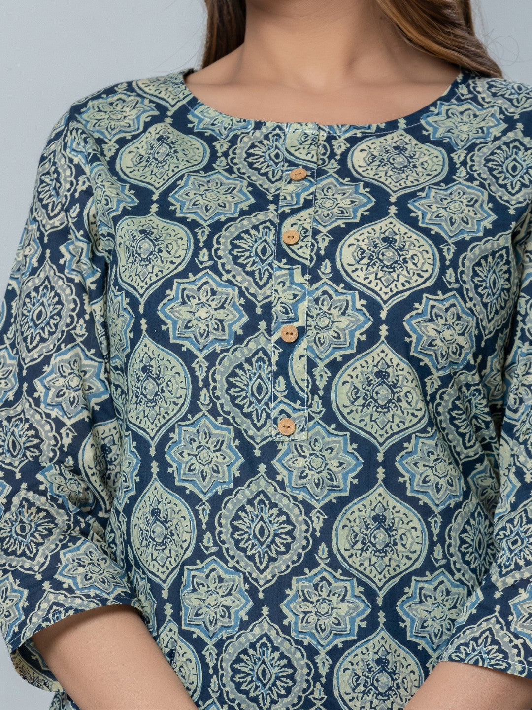 Pure Cotton Ethnic Printed Top - Blue