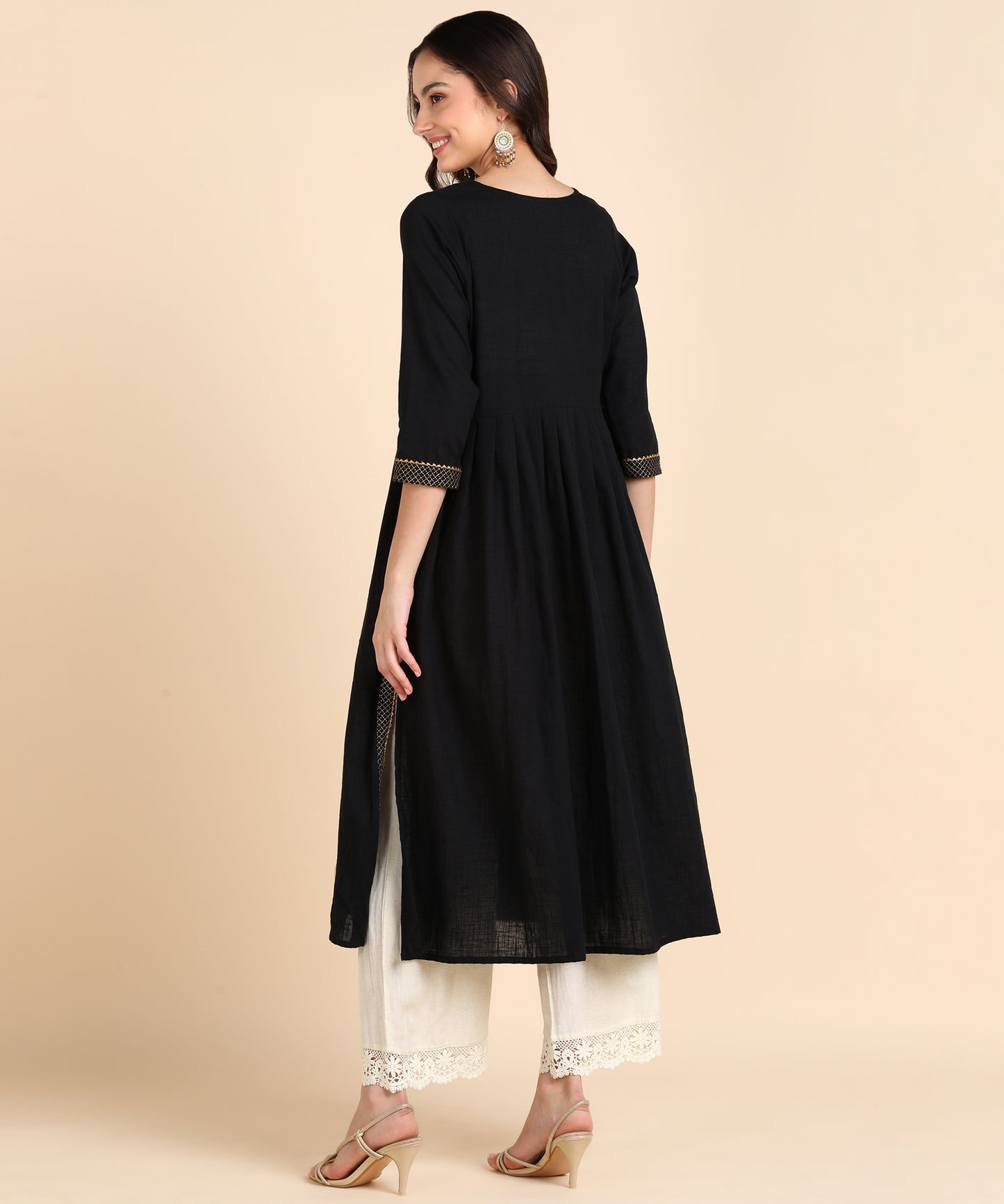 Pure Cotton Zari Quilted Nyra cut Kurta - Black