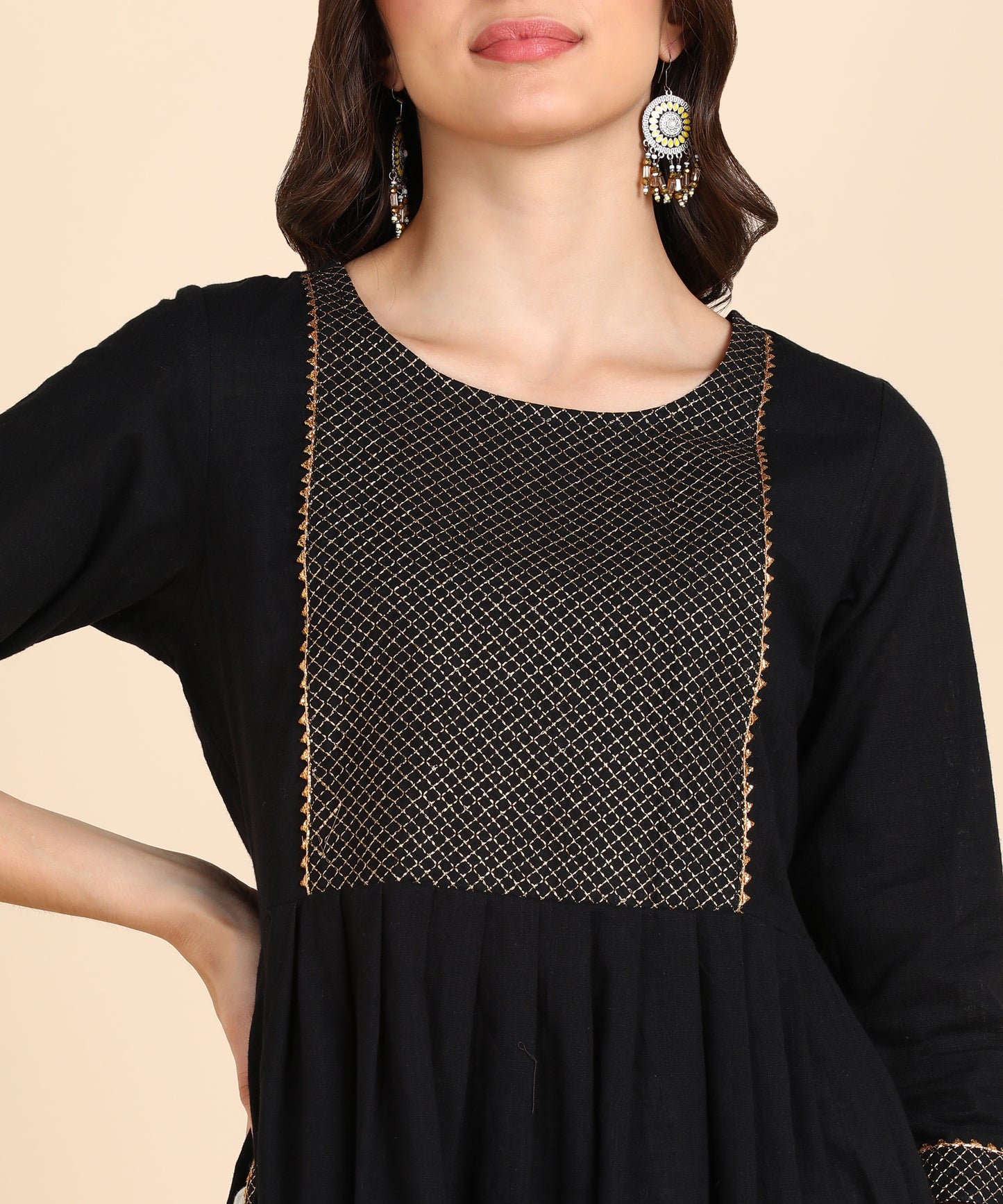 Pure Cotton Zari Quilted Nyra cut Kurta - Black