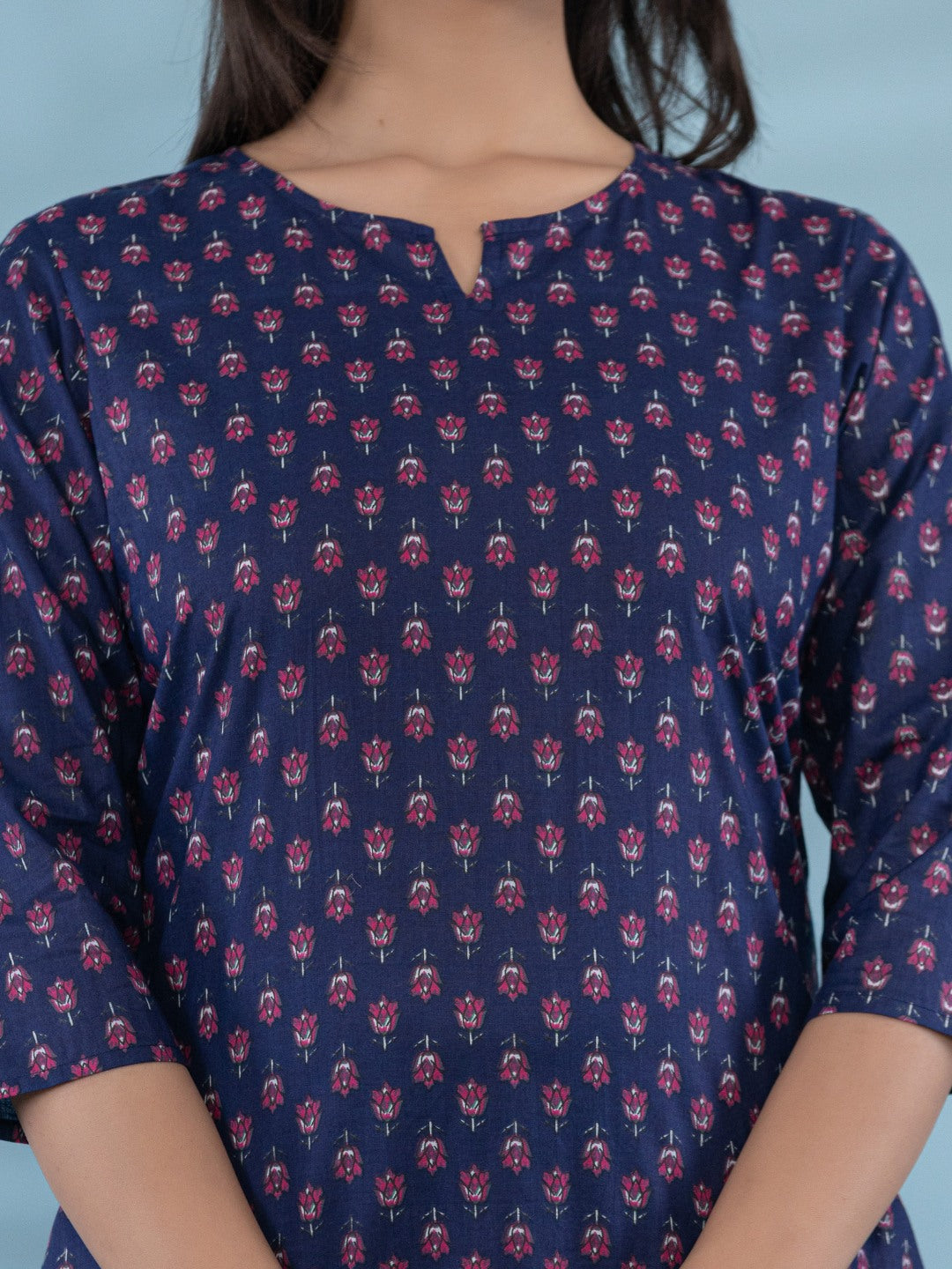 Floral Print Pure Cotton Lounge Set  - Blue Booti