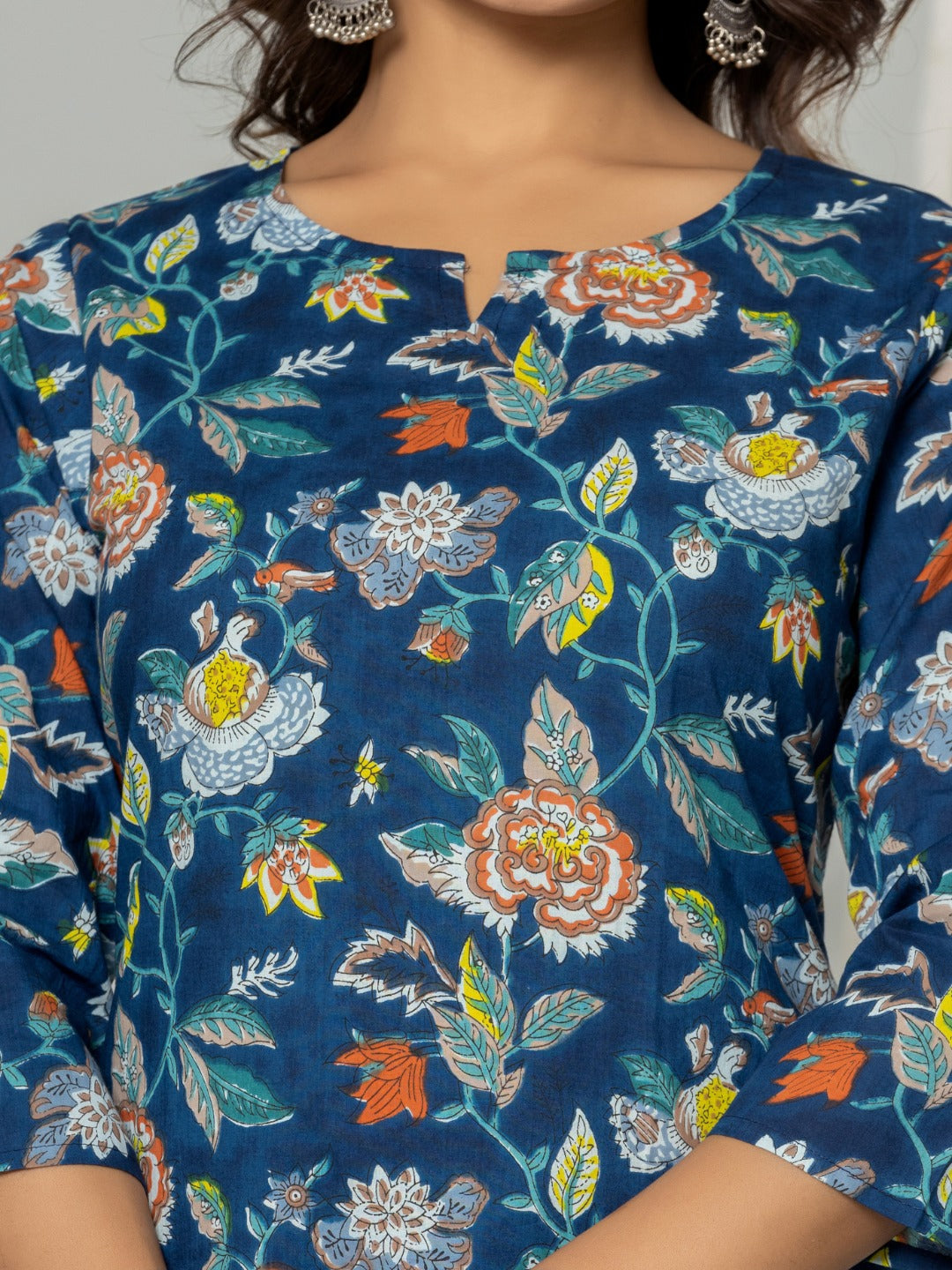 Floral Print Pure Cotton Lounge Set - Blue