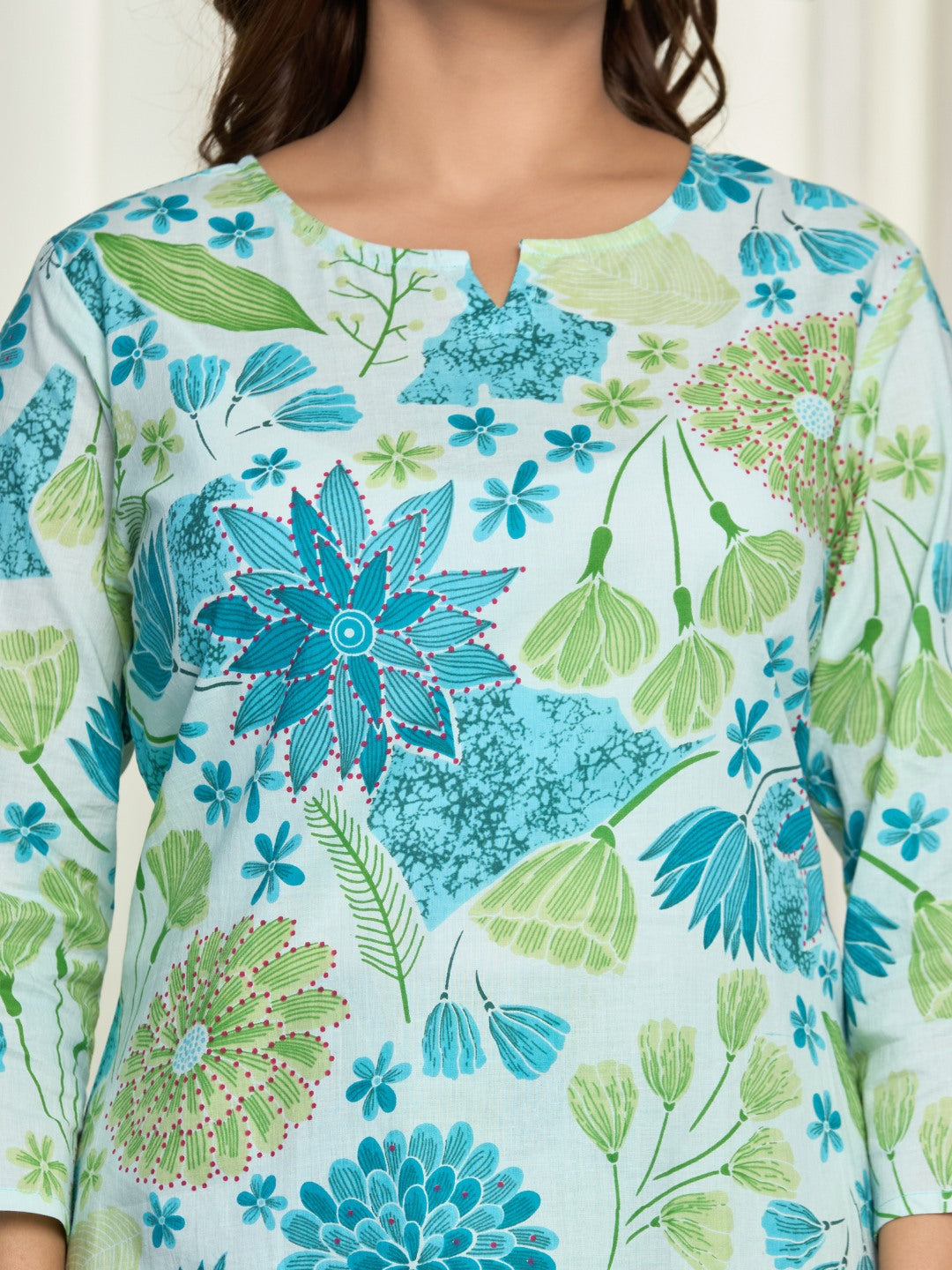 Floral Print Pure Cotton Lounge Set - Blue Multi