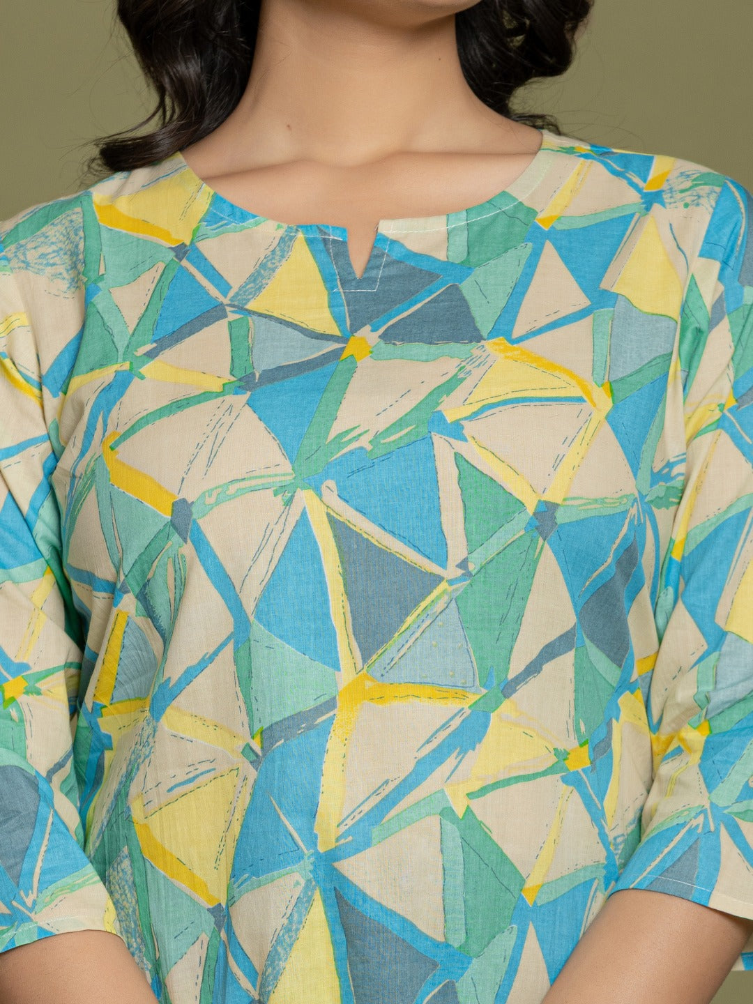 Geometric Abstract Print Pure Cotton Lounge Set  - Multi