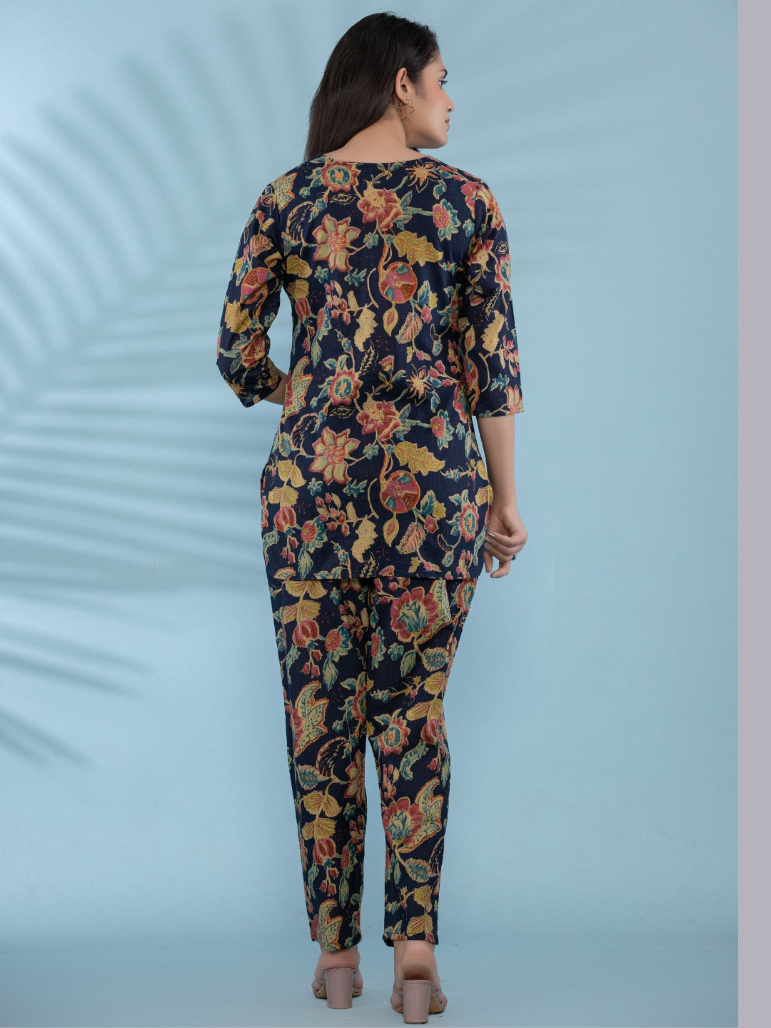 Floral Print Pure Cotton Lounge Set  - Navy