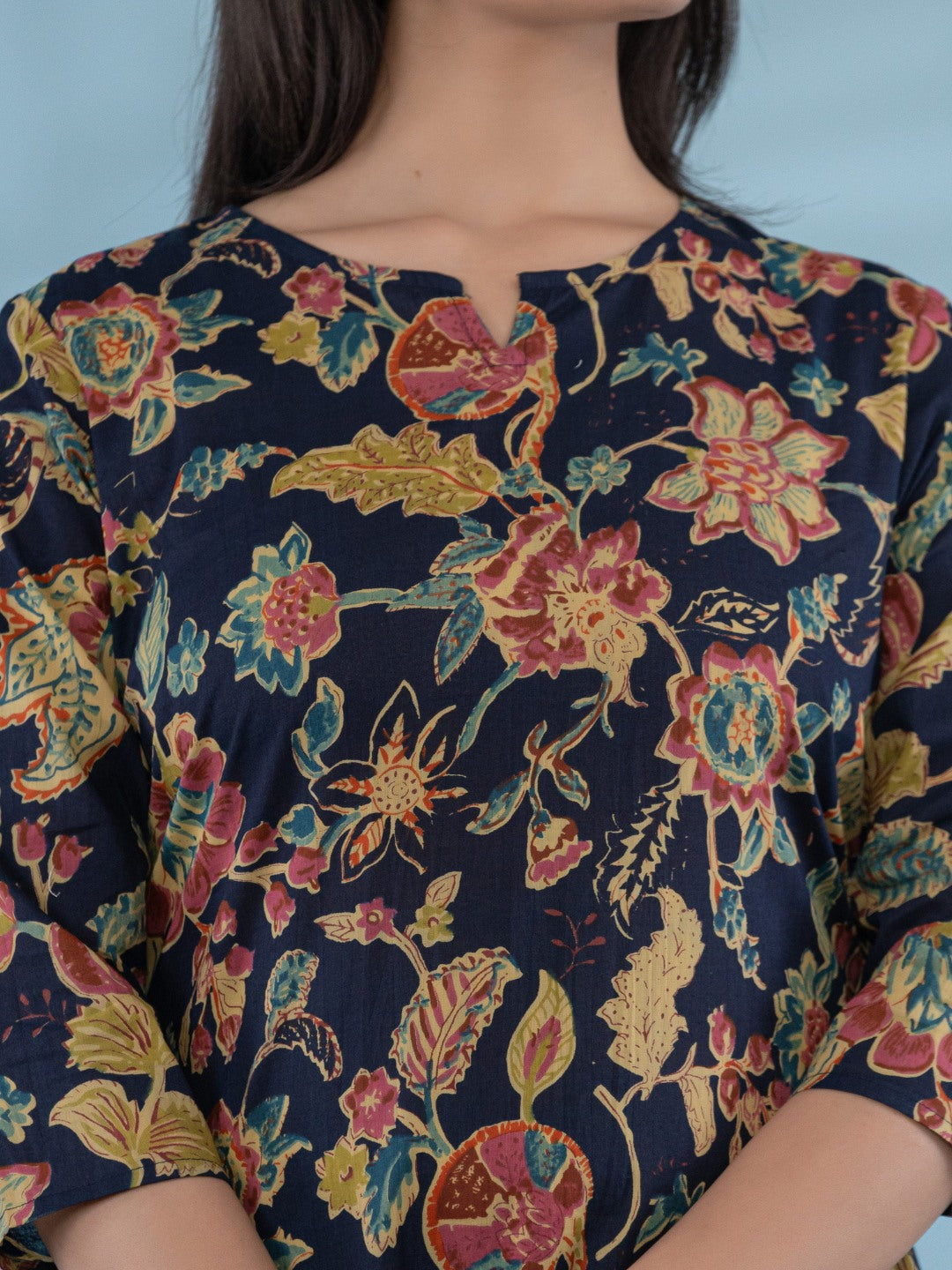 Floral Print Pure Cotton Lounge Set  - Navy