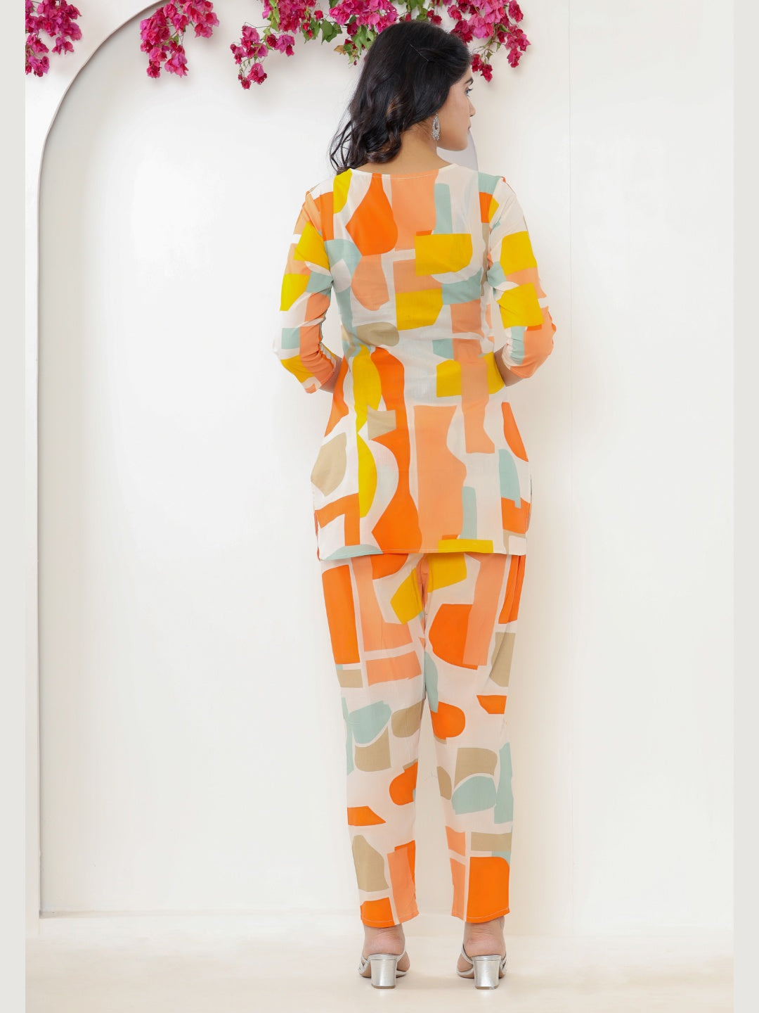 Abstract Print Pure Cotton Lounge Set - Orange