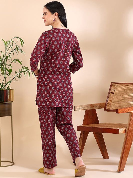 Berry-Chic Printed Co-ord Set! - Regal Maroon