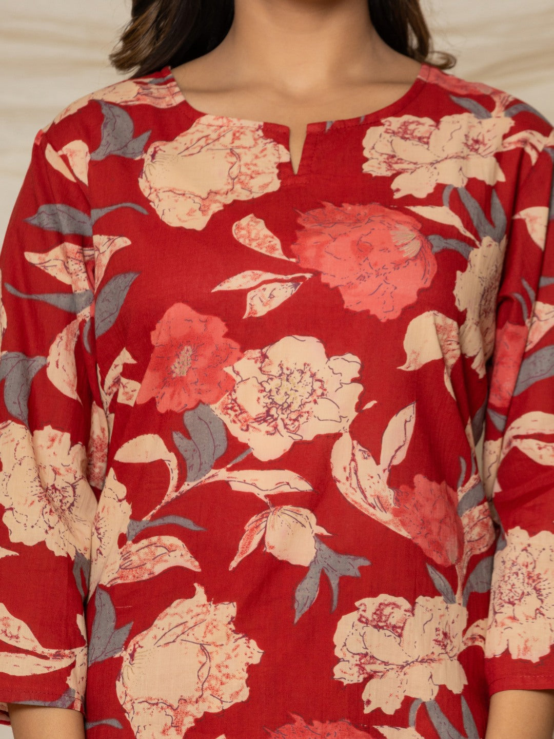 Floral Print Pure Cotton Co-Ord Set - Red