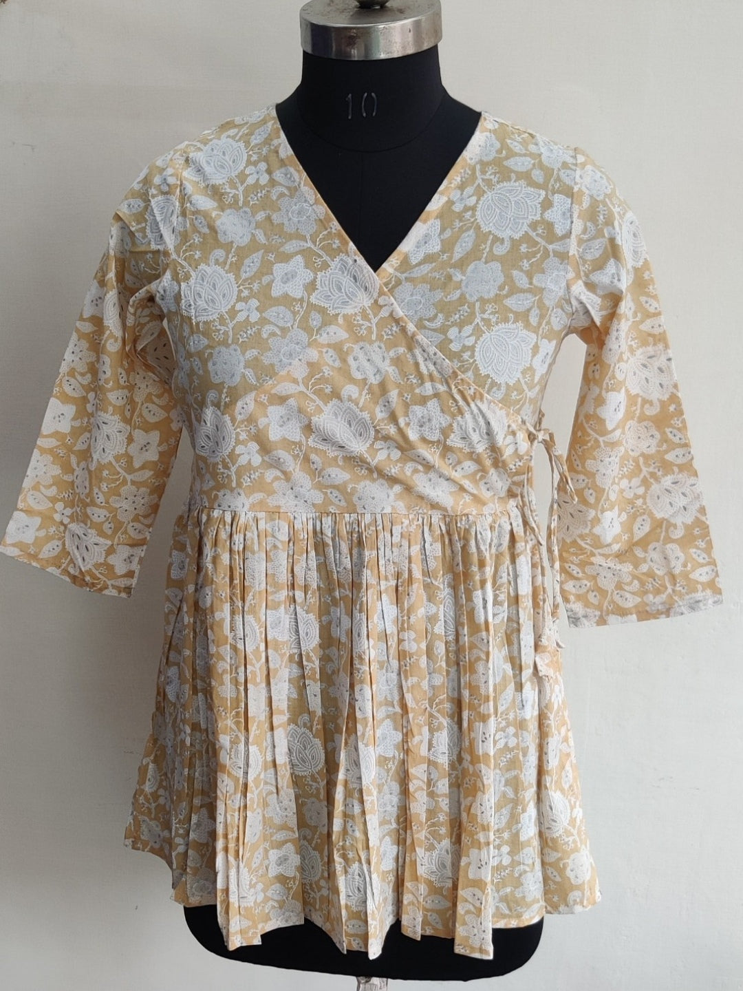 Floral Print Angrakha Style Peplum Top - Soothing Orange
