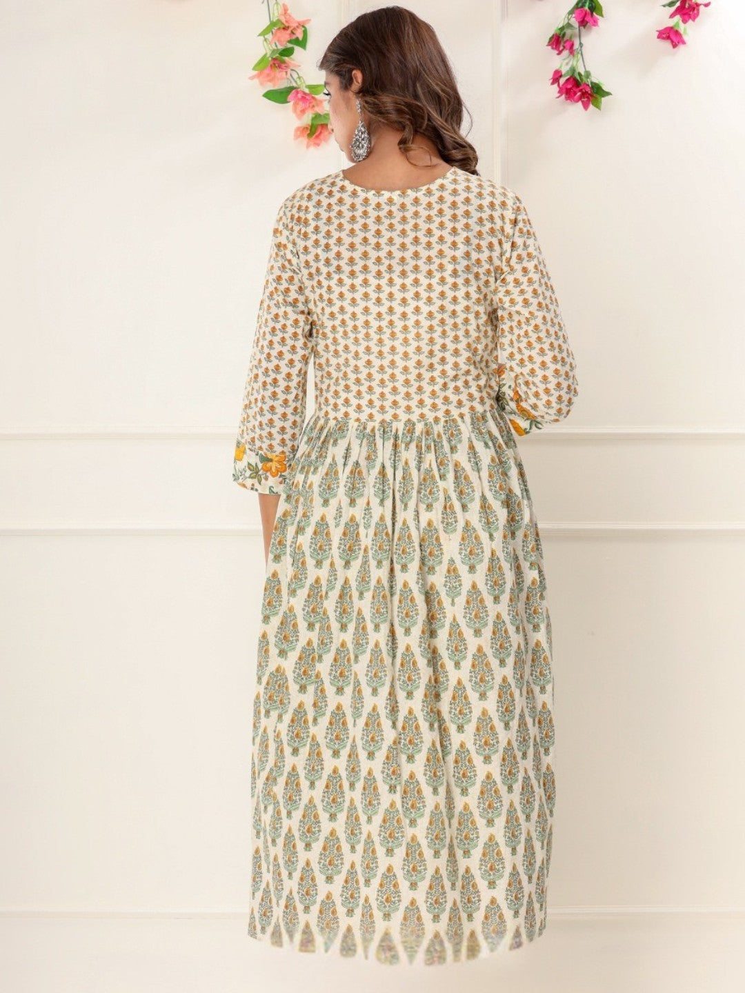 Pure Cotton Gathered Waist Embroidered Kurta with Pocket - Yellow