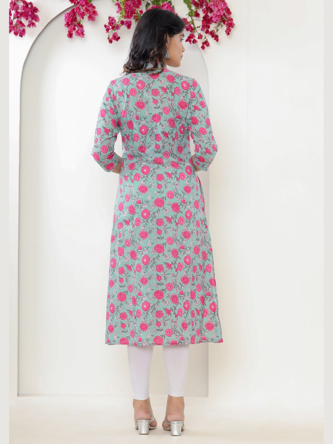 Pure Cotton Printed Aline Collared Kurta - Cyan