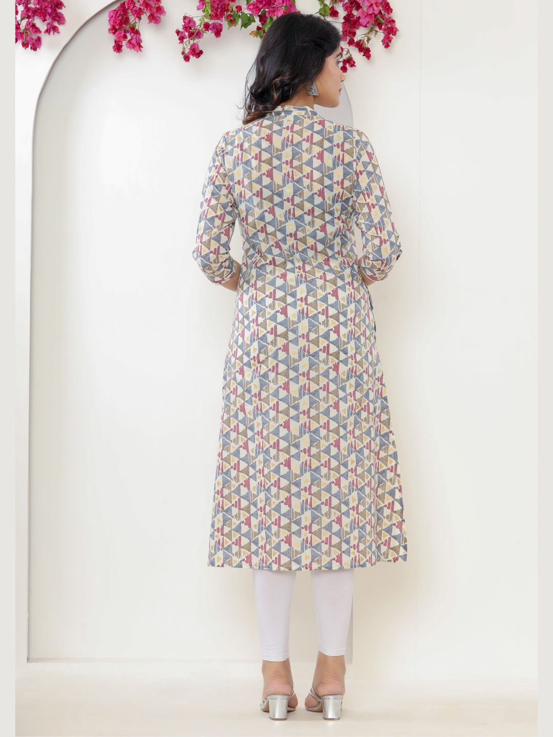 Pure Cotton Printed Aline Collared Kurta - Grey