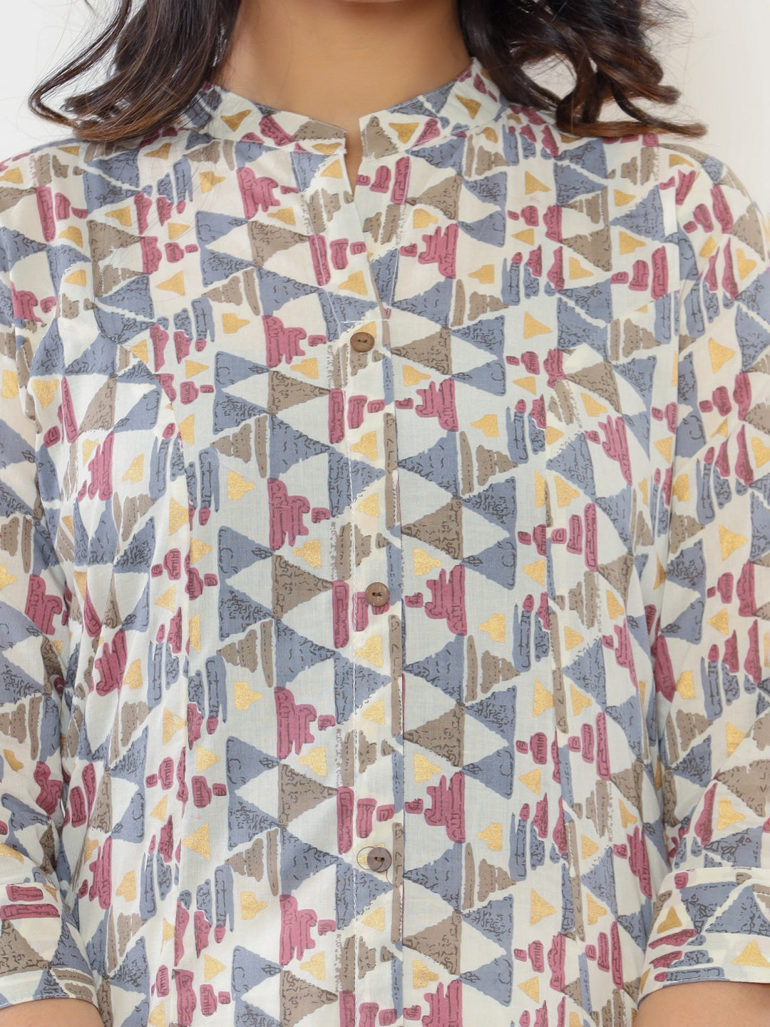 Pure Cotton Printed Aline Collared Kurta - Grey