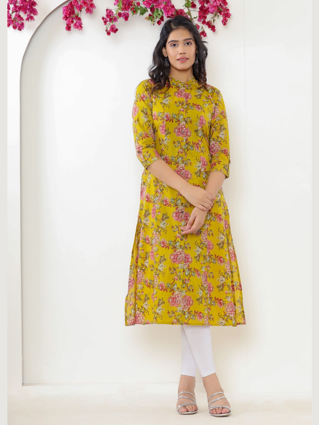 Pure Cotton Printed Aline Collared Kurta - Yellow