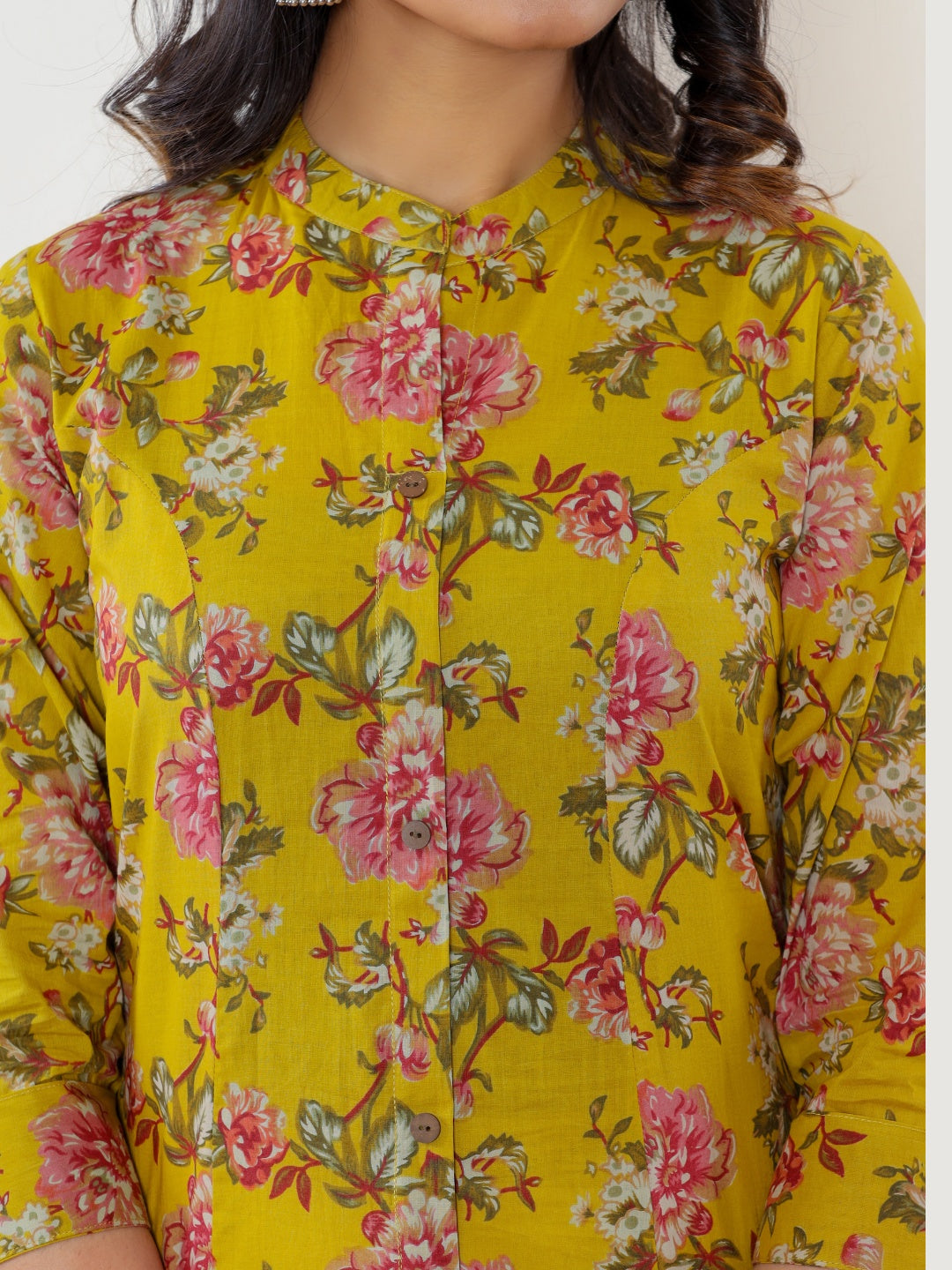 Pure Cotton Printed Aline Collared Kurta - Yellow