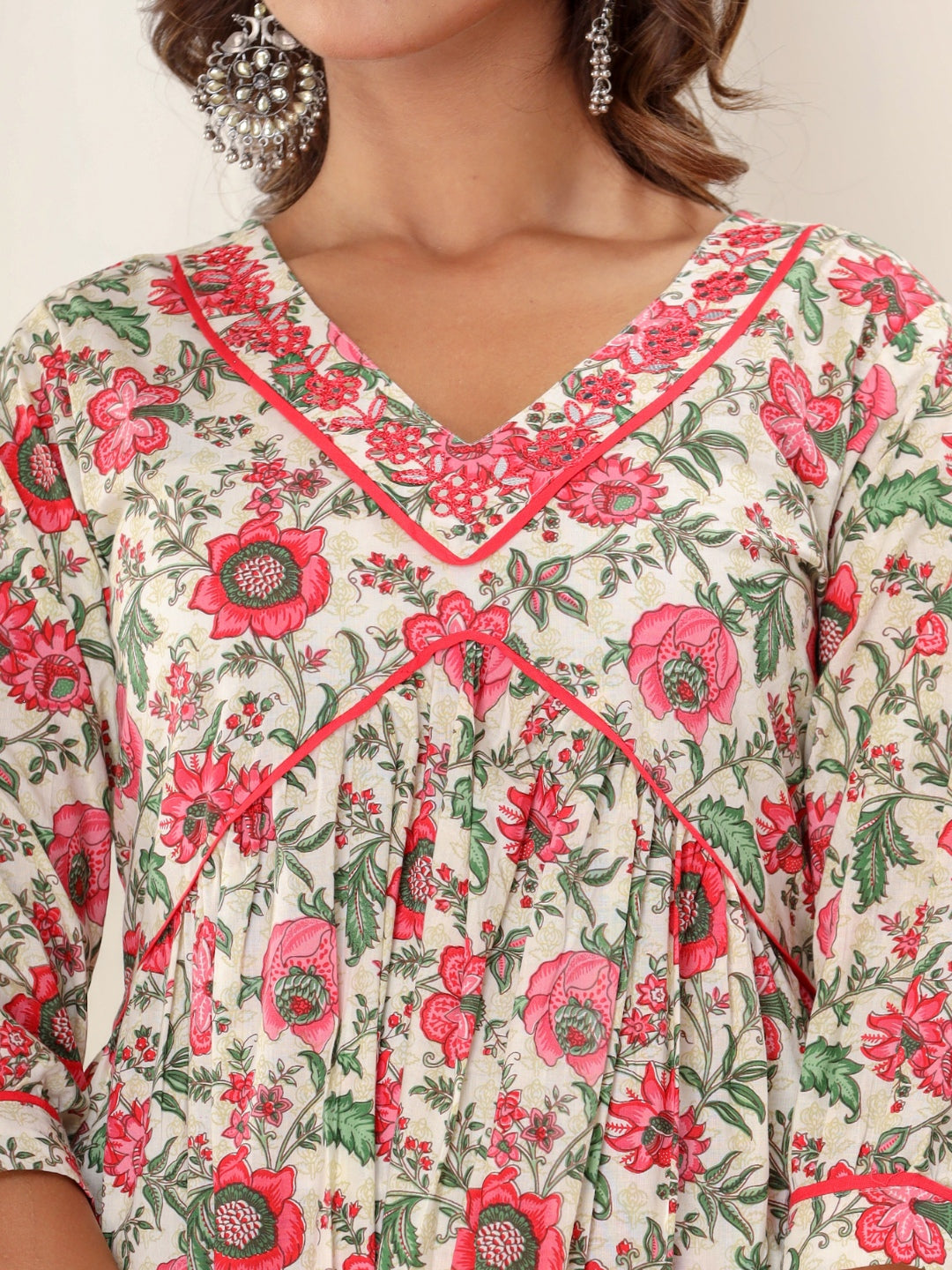 Floral Print Alia Cut Embroidered Kurta with Afghan Pants and Dupatta