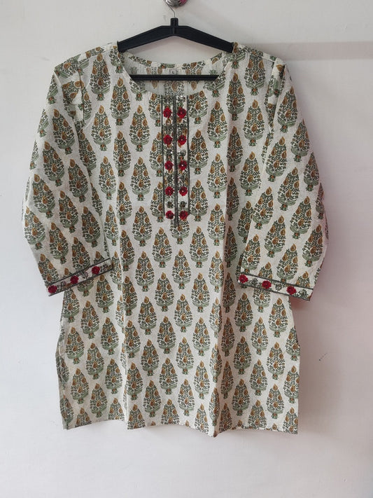 Pure Cotton Embroidered Top - Ivory