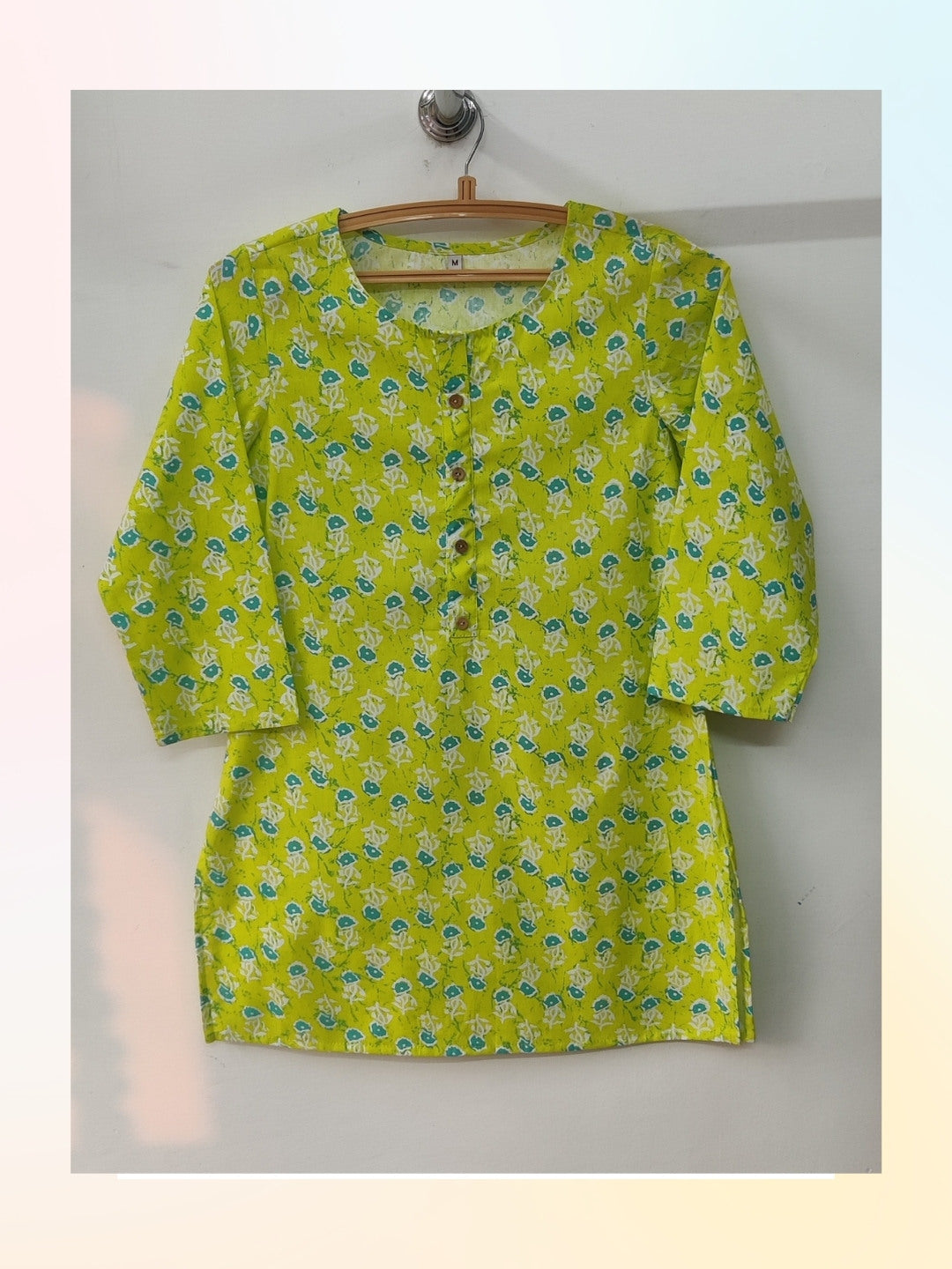 Cotton Printed Hip Length Top - Green Booti