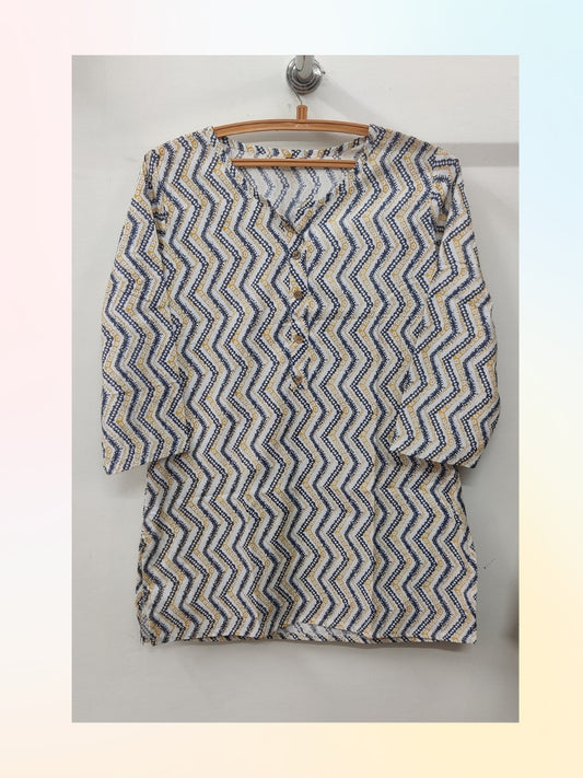 Cotton Printed Hip Length Top - Chevron Multi