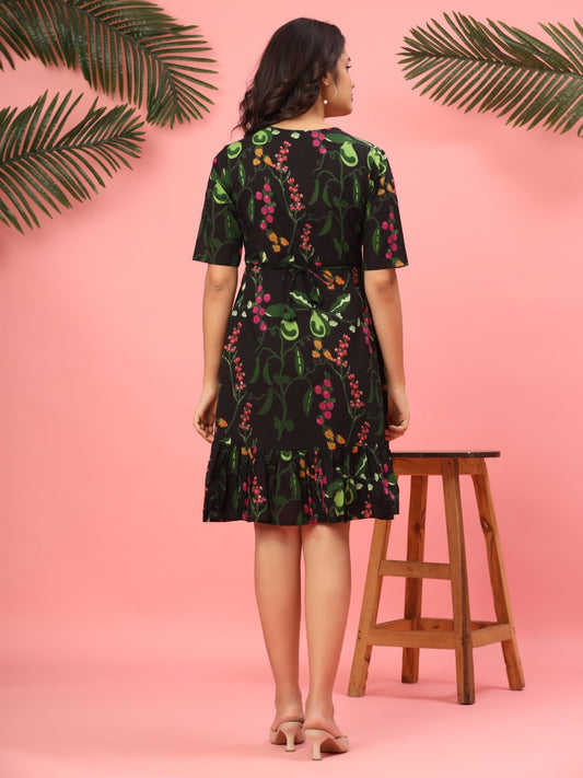 Noir Bloom Ruffle Dress