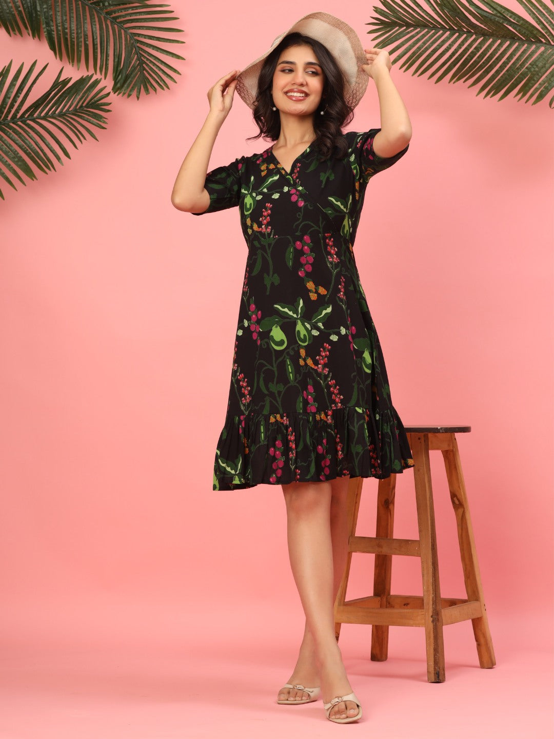 Noir Bloom Ruffle Dress