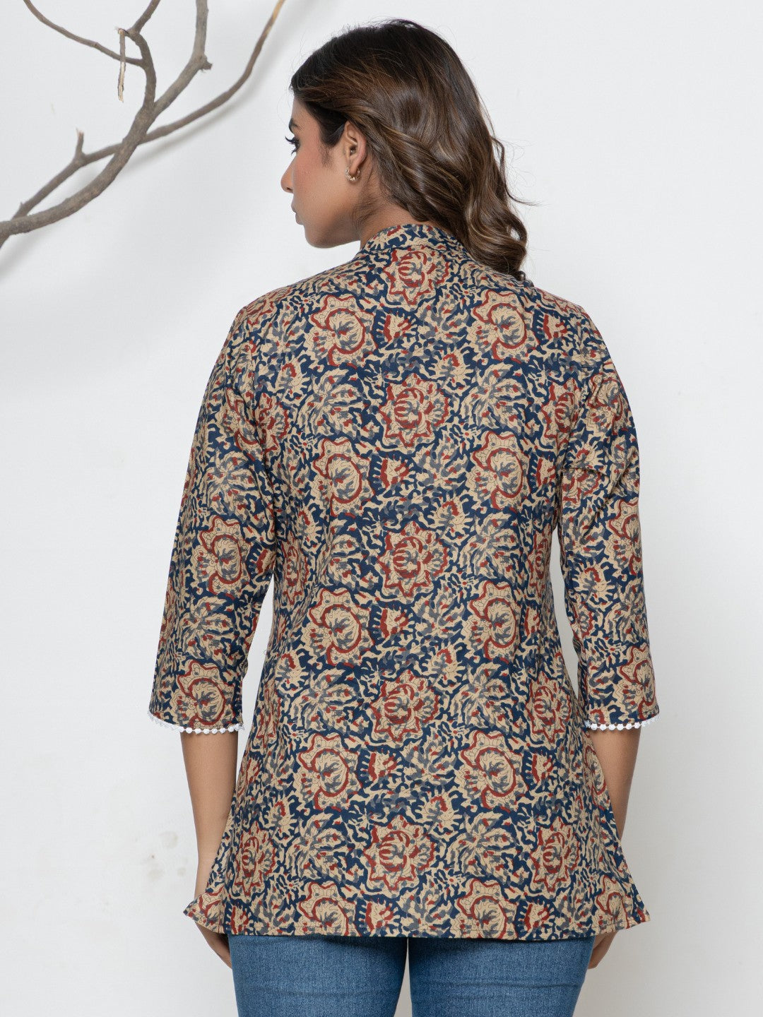 Pure Cotton Floral Printed Pleted Top - Multi