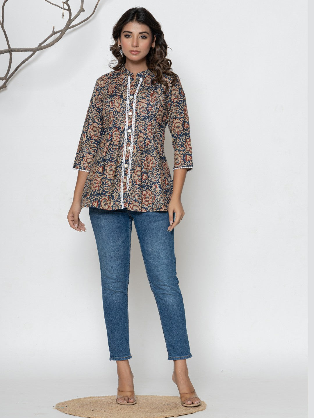 Pure Cotton Floral Printed Pleted Top - Multi