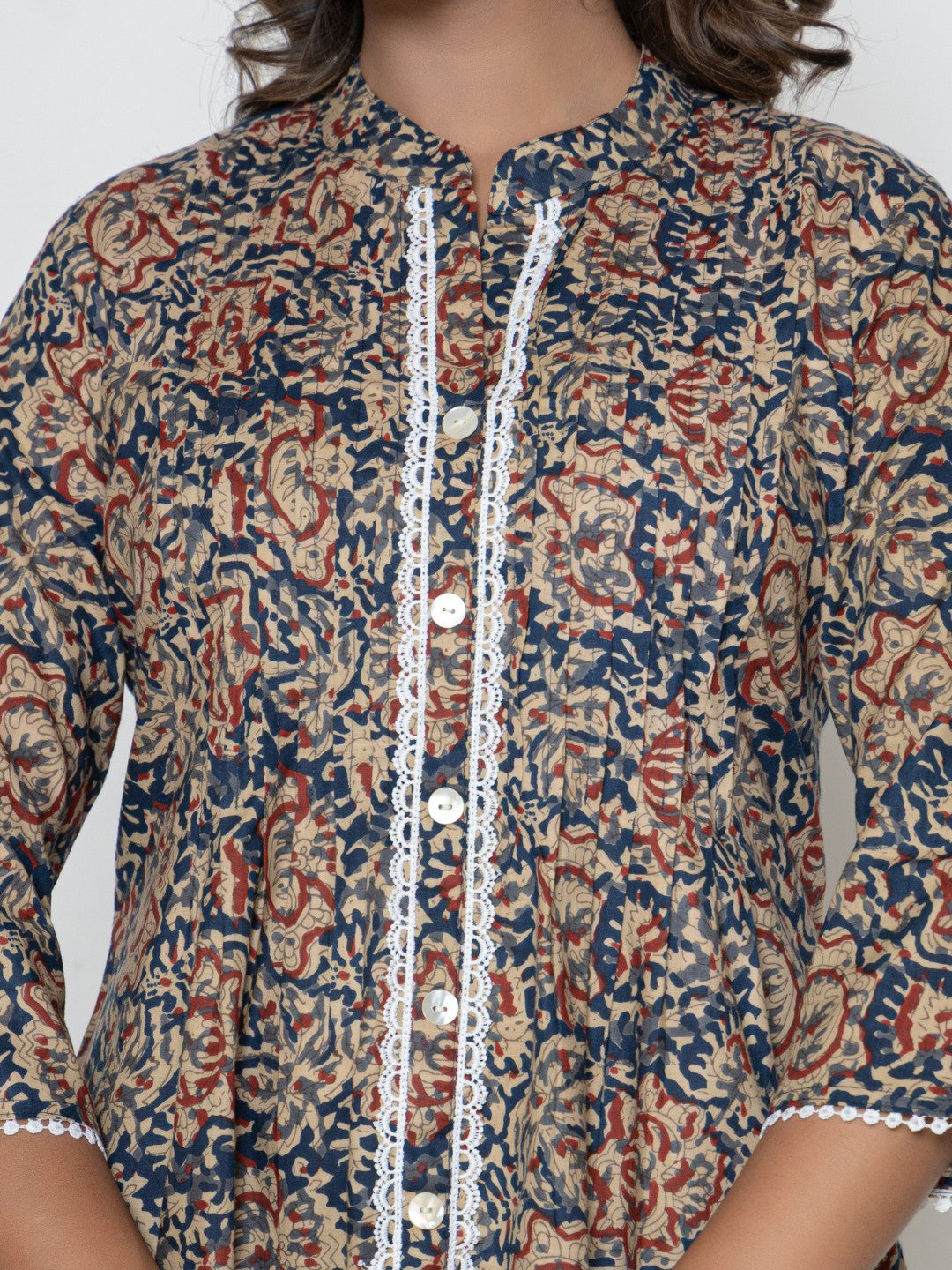 Pure Cotton Floral Printed Pleted Top - Multi