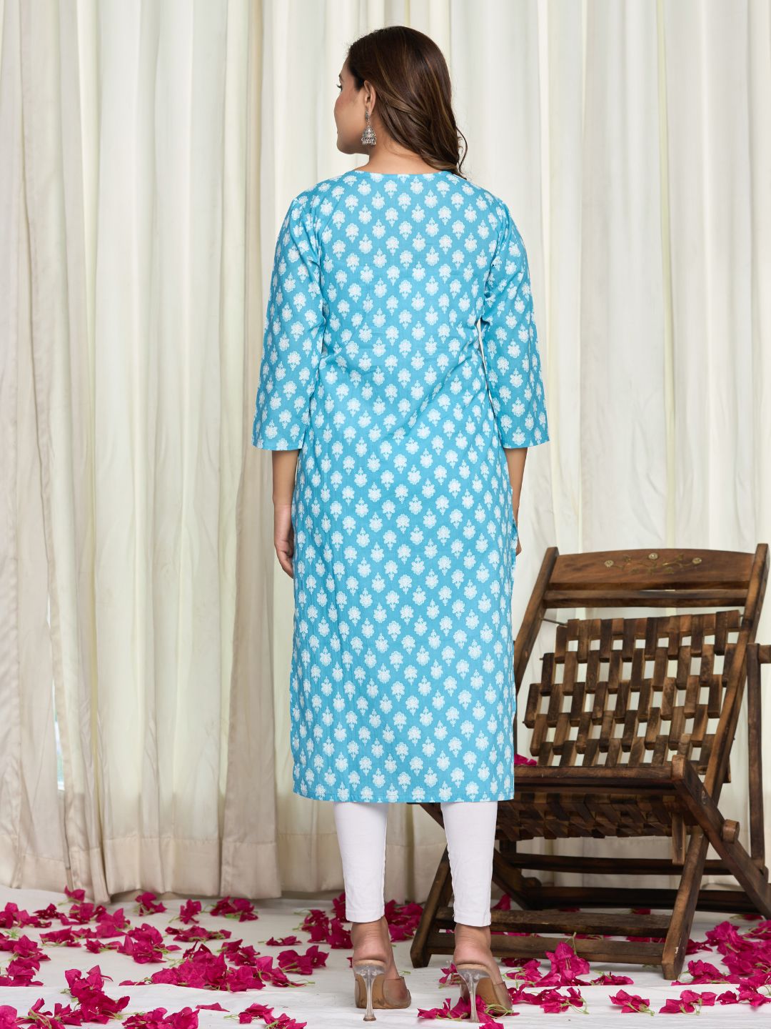 Cotton Printed Straight Kurta - Blue
