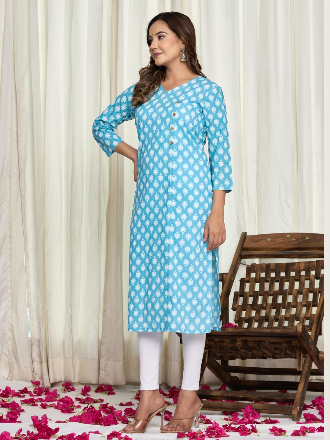 Cotton Printed Straight Kurta - Blue