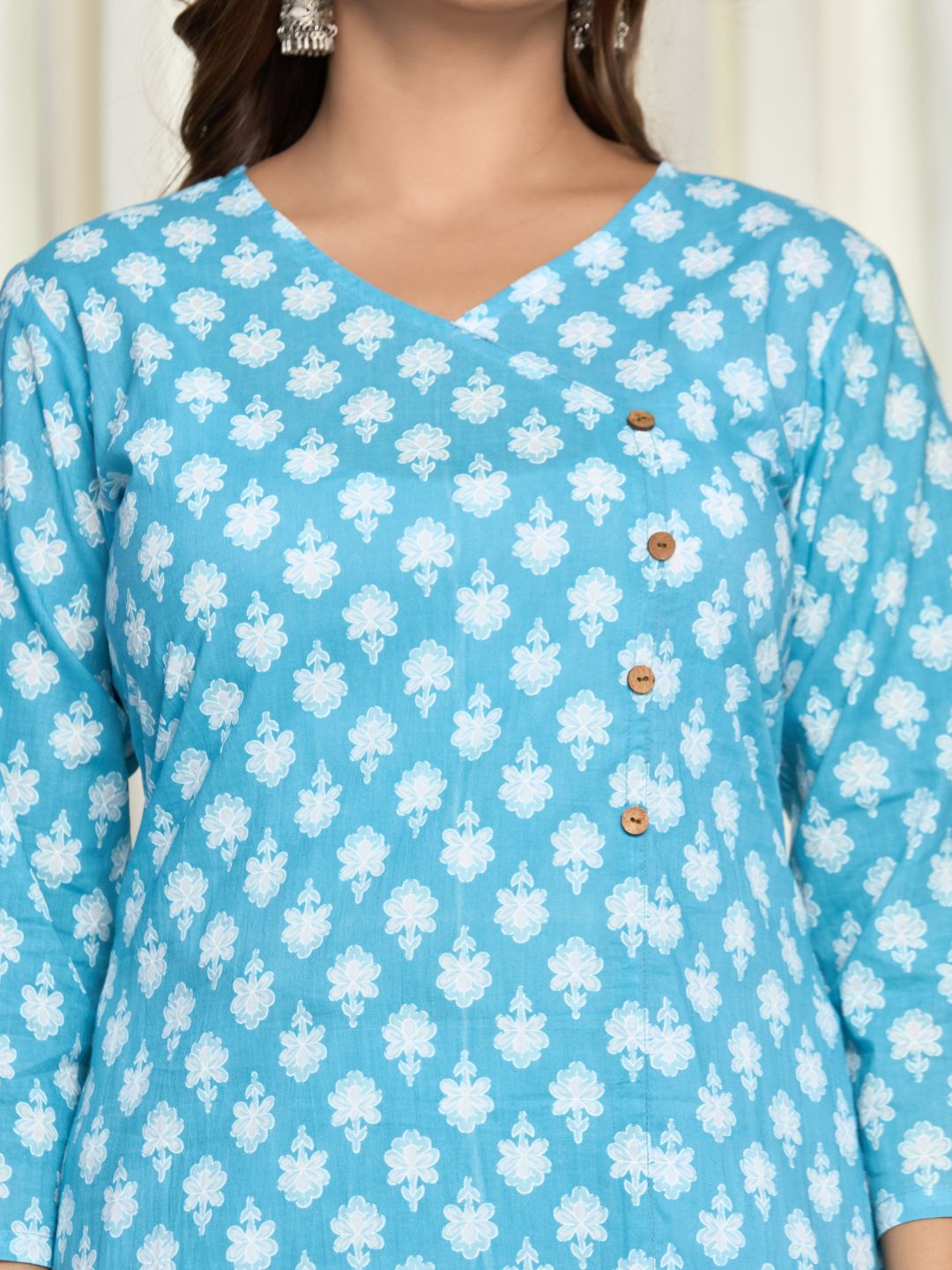 Cotton Printed Straight Kurta - Blue