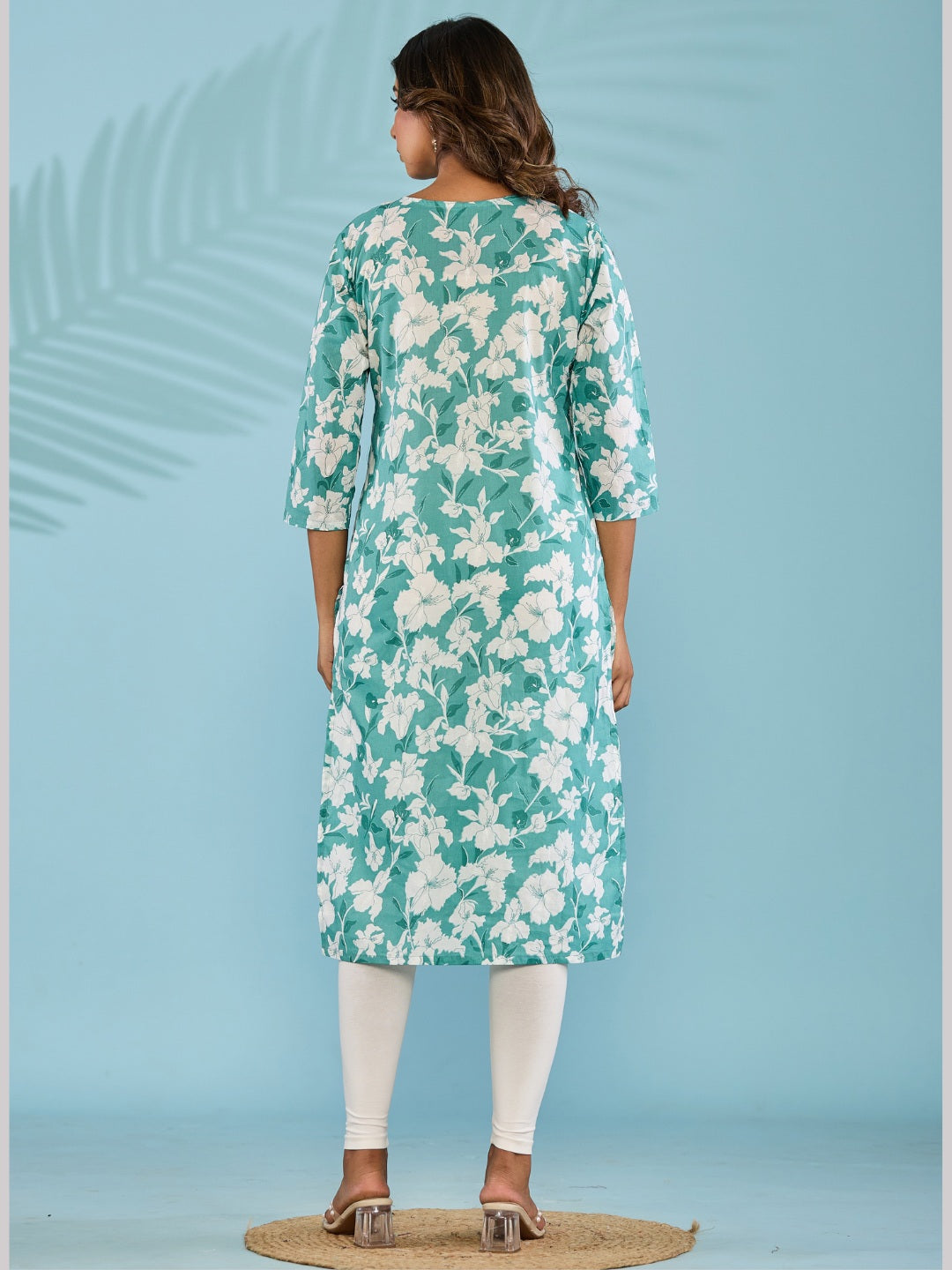 Cotton Printed Straight Kurta - Cyan