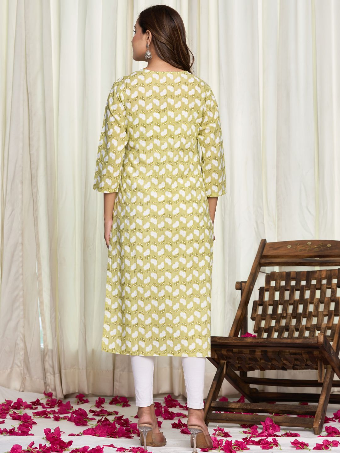 Cotton Printed Straight Kurta - Green