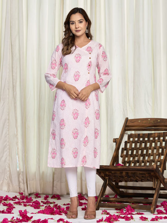 Cotton Printed Straight Kurta - White