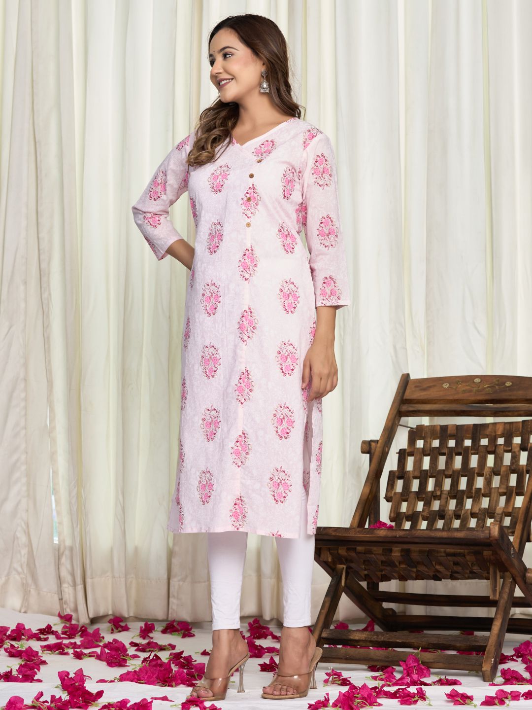 Cotton Printed Straight Kurta - White